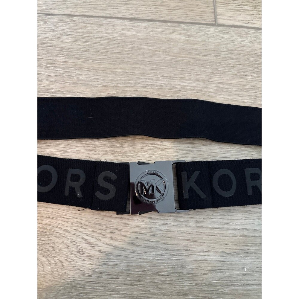 MK Michael Kors Reversible Belt Silver Y2K 90s stretch logo gunmetal grunge s/md